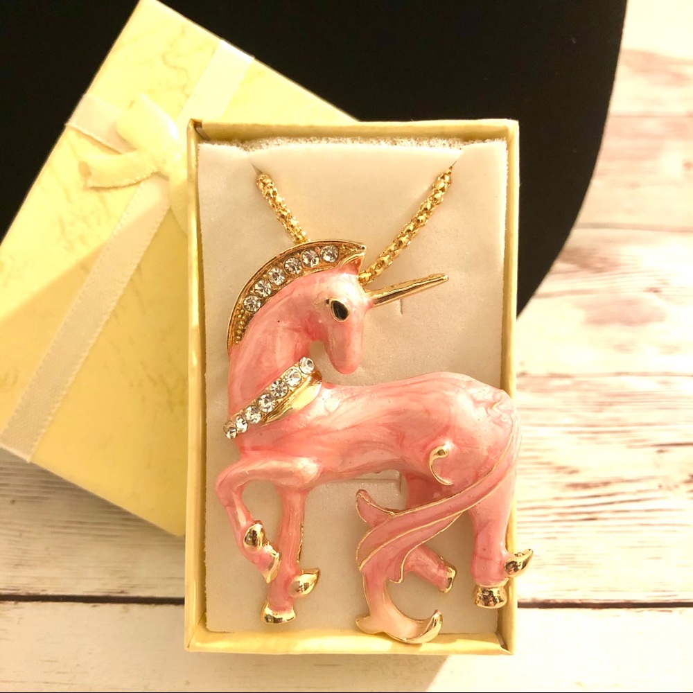 Betsey Johnson Pink Enamel Unicorn Necklace